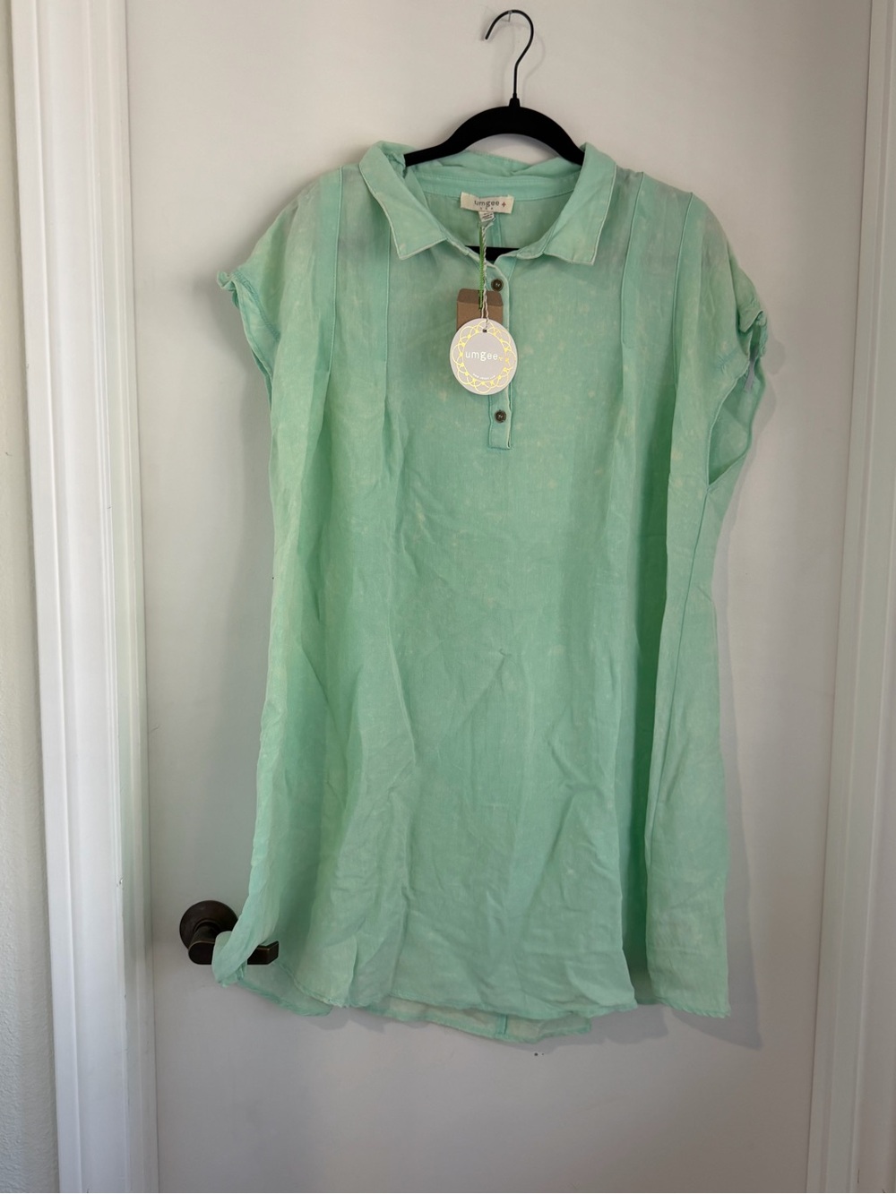 Umgee Mint Green Linen Polo Mini Dress-NWT PLUS